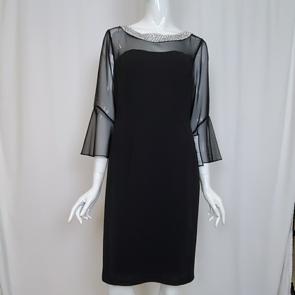 Alex Evenings Dresses & Skirts - Alex Evenings Black Sheath Dress Rhinestone Neck